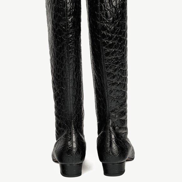 BY FAR Edie Black Circular Croco-Embossed Leather Knee-High Boots - Picture 4 of 11